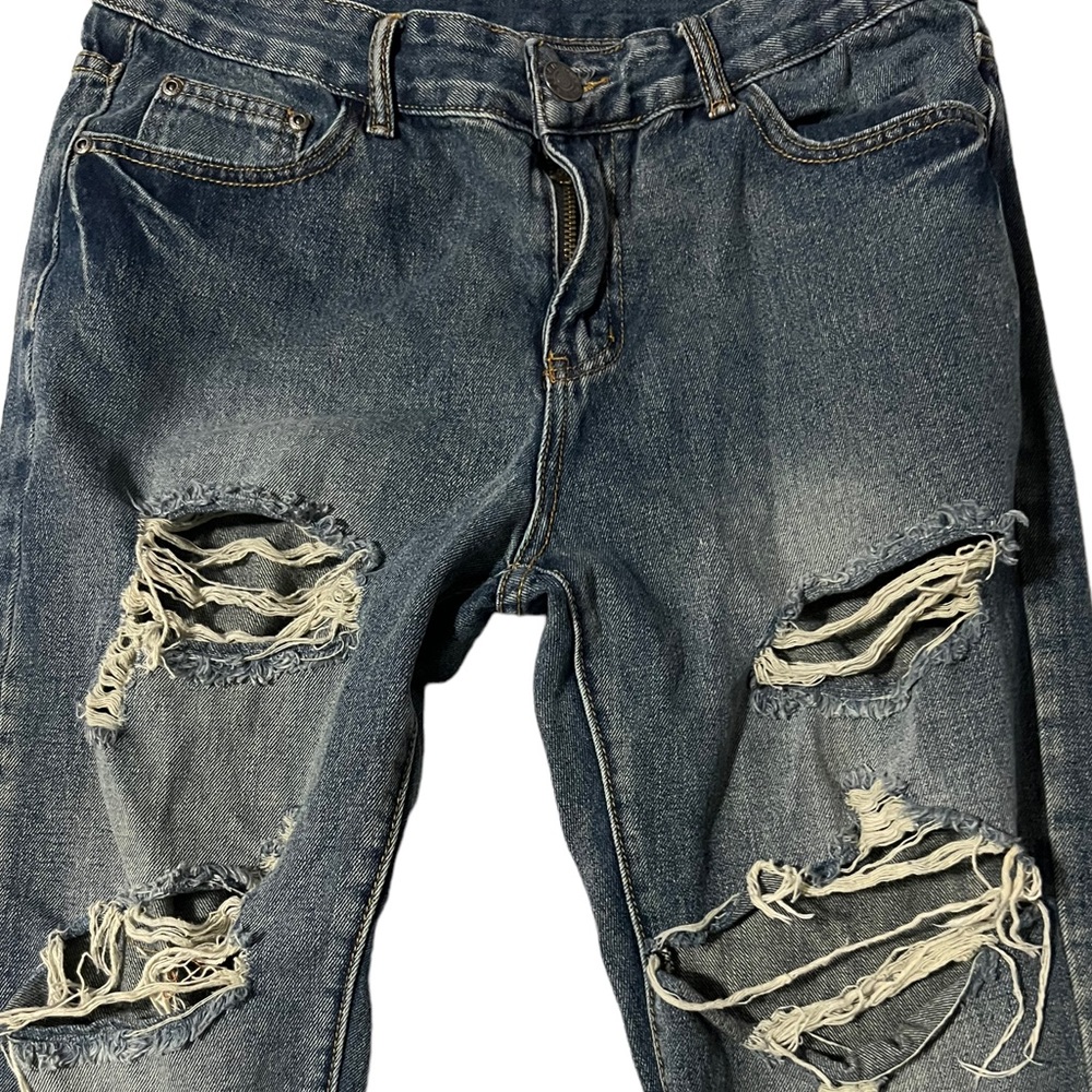 Ripped/ Distressed Blue Denim Jeans